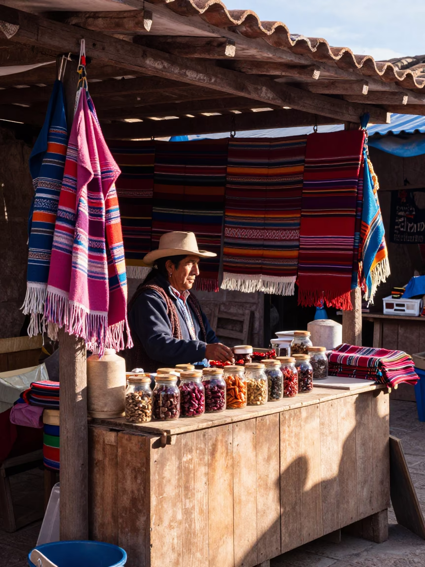 The Late Morning Light on Market Stall in Cusco in in Cusco, Peru
