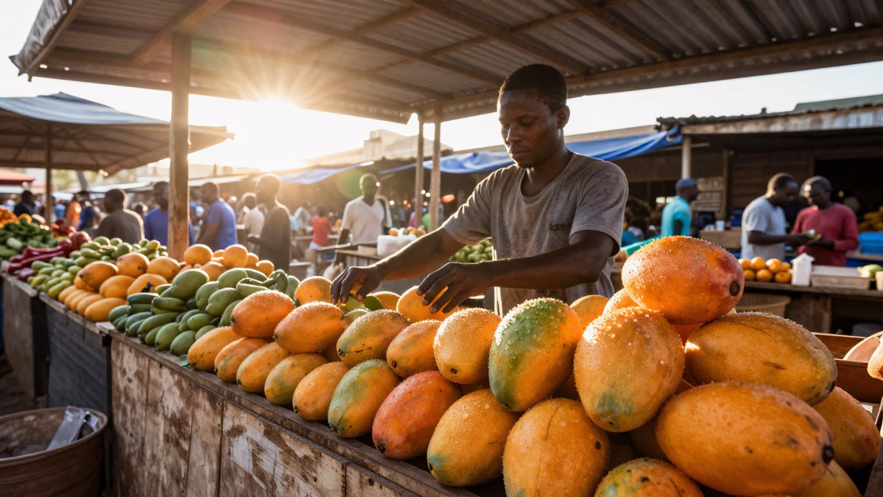 The Late Morning Light on Market Stall in Dakar in in Dakar, Senegal