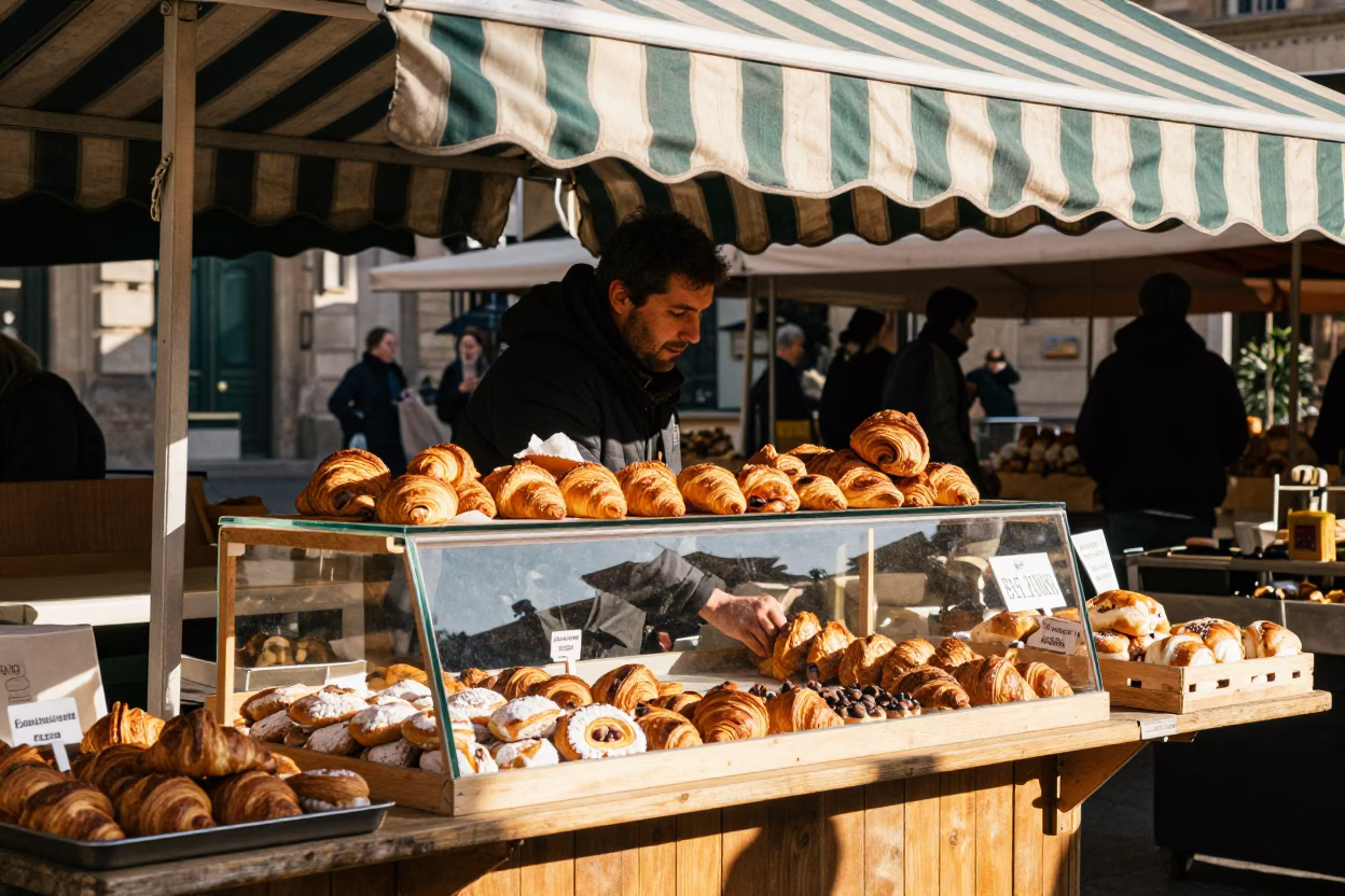 The Late Morning Light on Market Stall in Lyon in in Lyon, France
