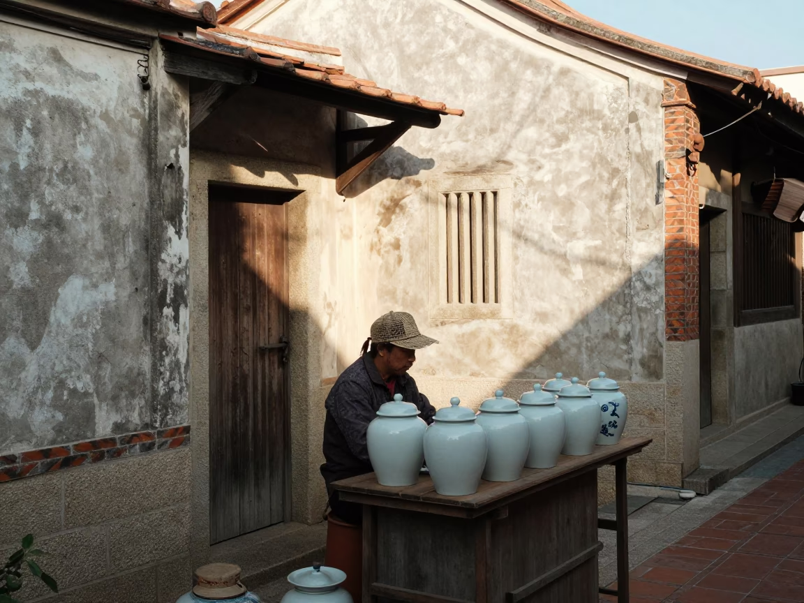 The Late Morning Light on Plaster Walls in Tainan in in Tainan, Taiwan