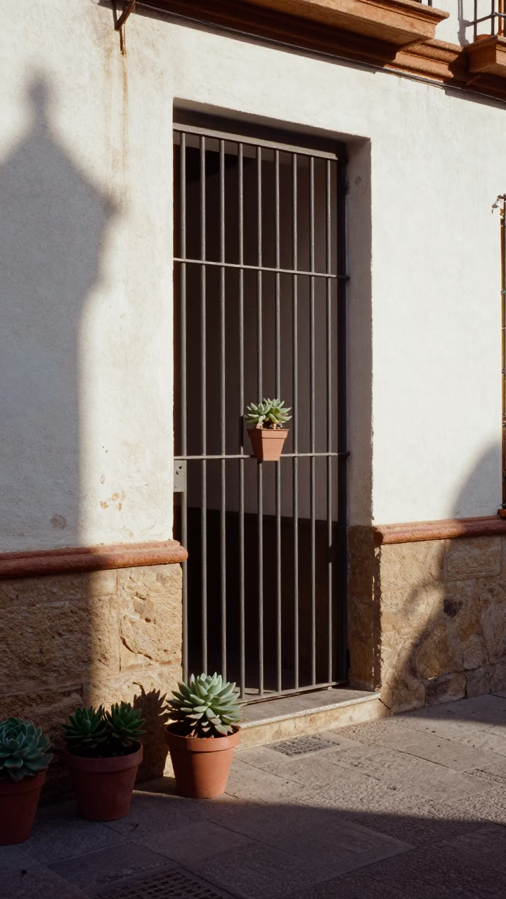 The Late Morning Light on Potted Succulents in Seville in in Seville, Spain