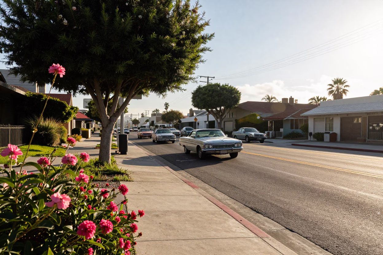 The Late Morning Light on Street Corner in Los Angeles in in Los Angeles, California, United States