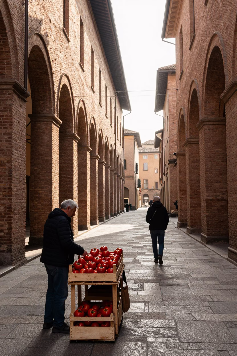 The Late Morning Light on Street Scene in Bologna in in Bologna, Italy