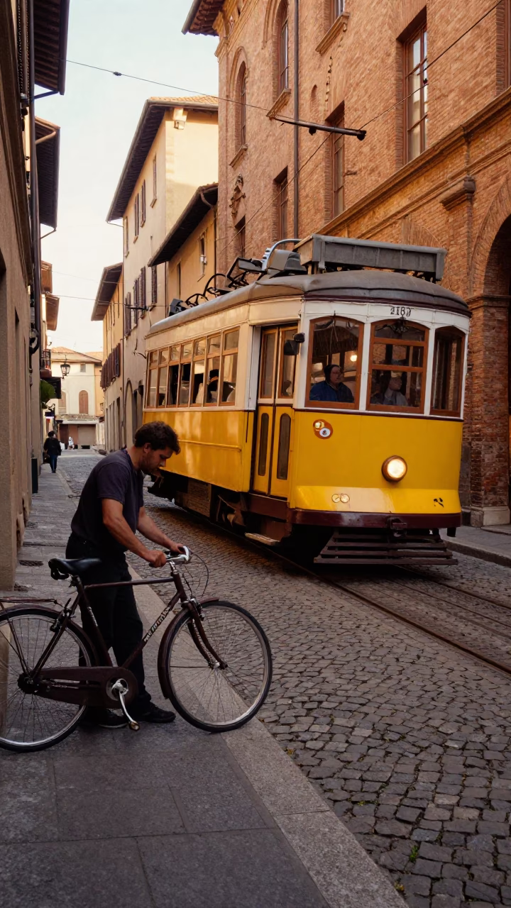 The Late Morning Light on Street Scene in Bologna in in Bologna, Italy