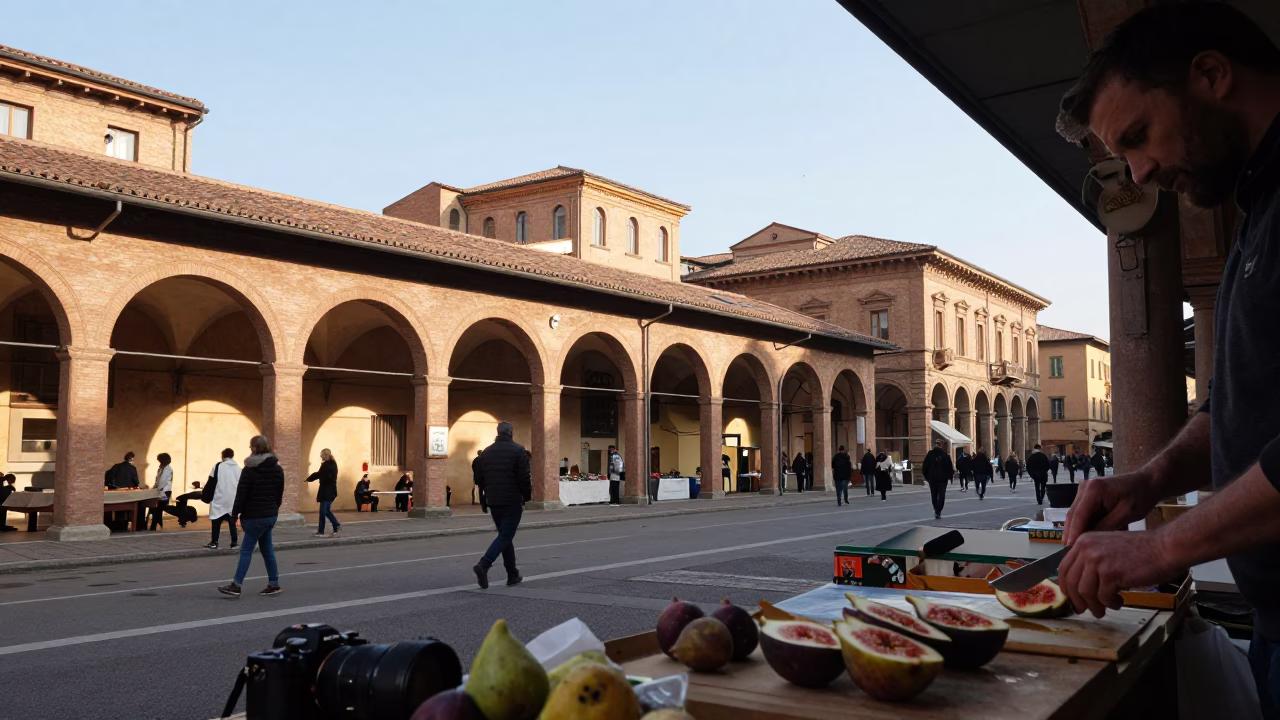 The Late Morning Light on Street Scene in Bologna in in Bologna, Italy