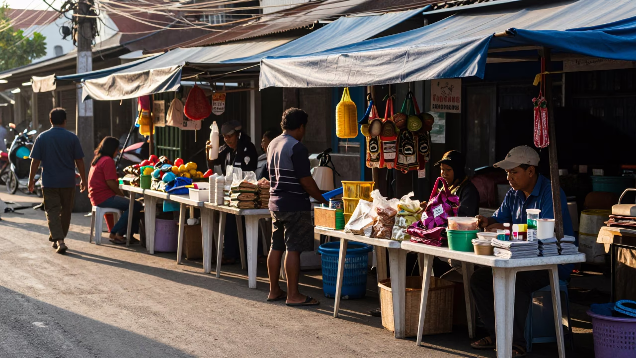 The Late Morning Light on Street Scene in Denpasar in in Denpasar, Indonesia