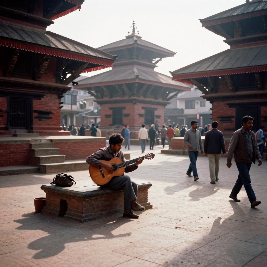 The Late Morning Light on Street Scene in Kathmandu in in Kathmandu, Nepal