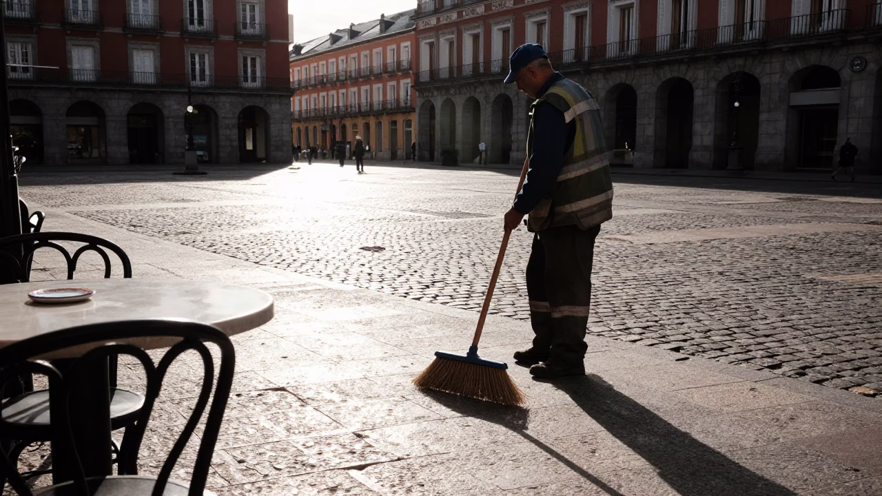 The Late Morning Light on Street Scene in Madrid in in Madrid, Spain