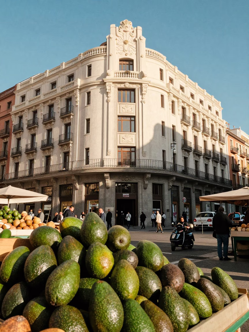 The Late Morning Light on Street Scene in Madrid in in Madrid, Spain