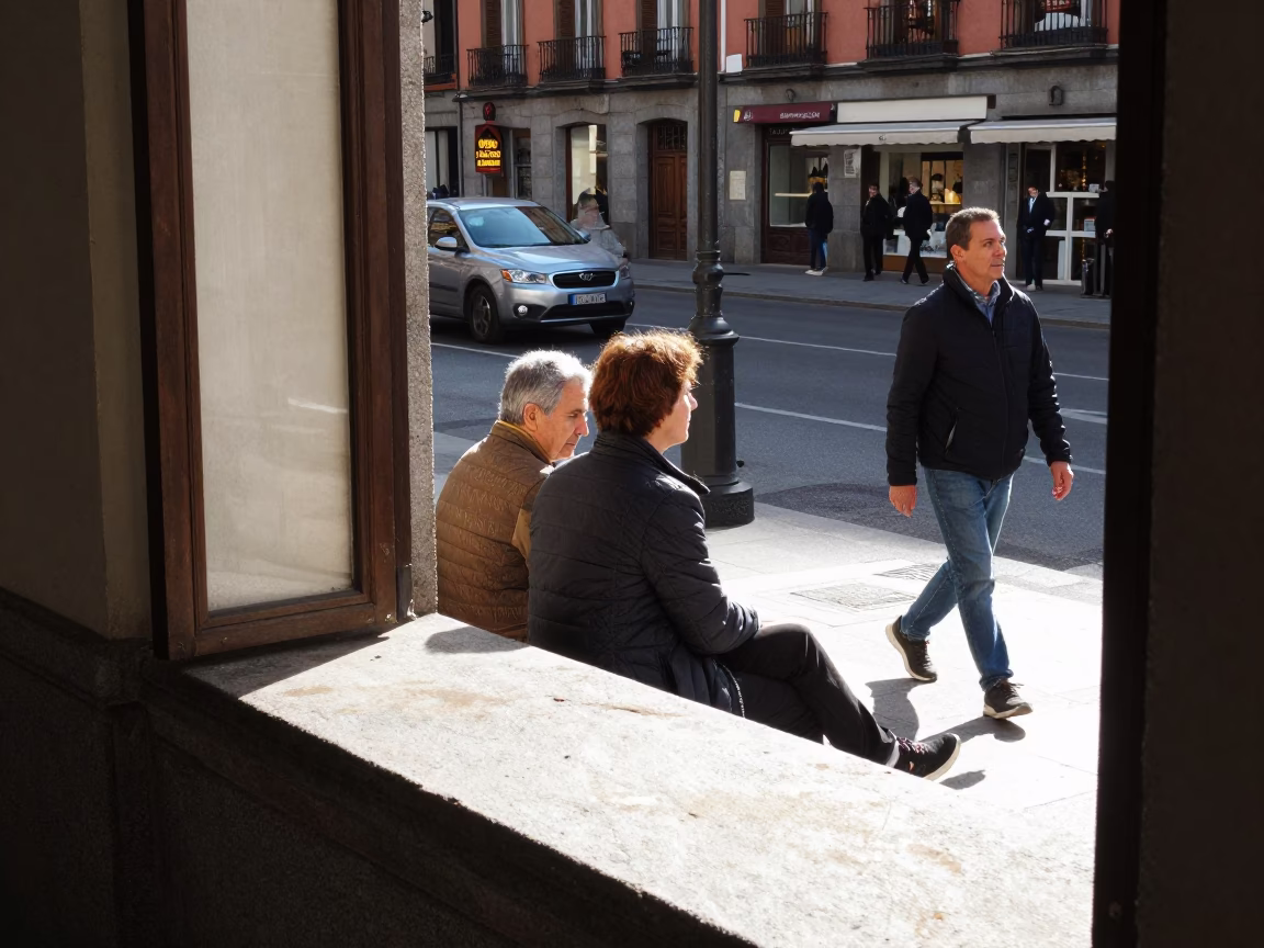 The Late Morning Light on Street Scene in Madrid in in Madrid, Spain