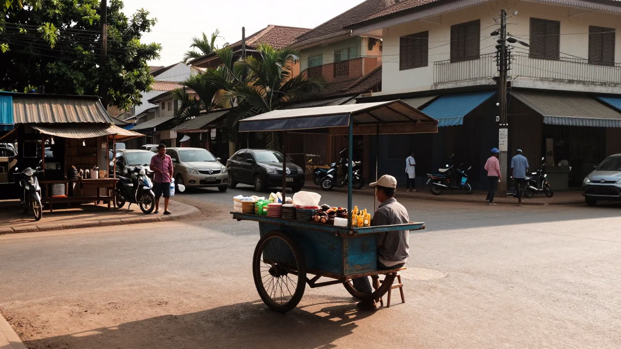 The Late Morning Light on Street Scene in Phnom Penh in in Phnom Penh, Cambodia