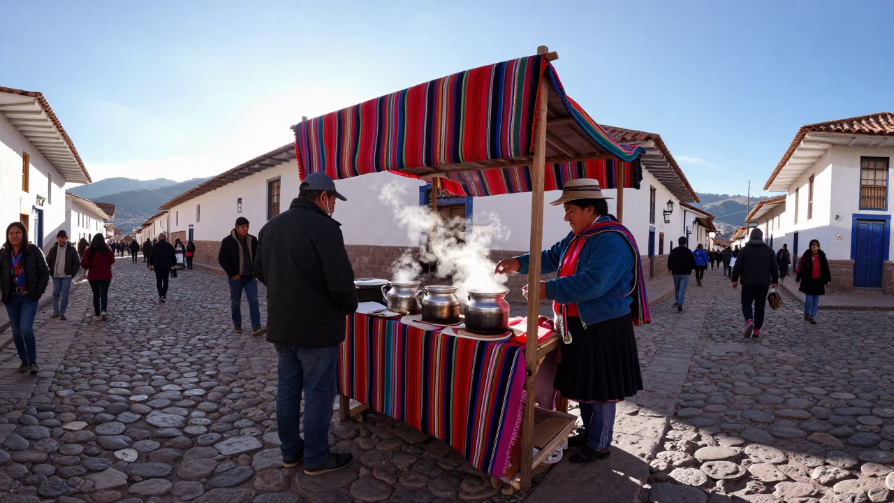 The Late Morning Light on Tea Seller in Cusco in in Cusco, Peru