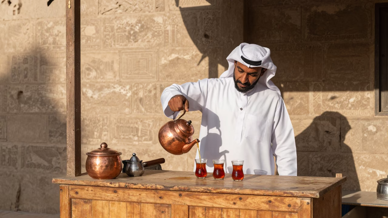 The Late Morning Light on Tea Stall in Luxor in in Luxor, Egypt