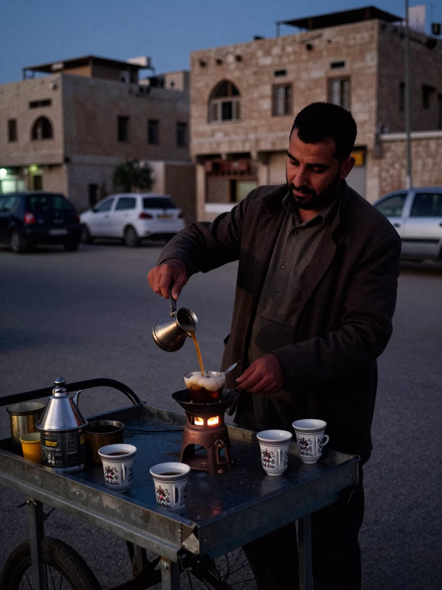 The Predawn Darkness Light on Before Sunrise in Amman in in Amman, Jordan