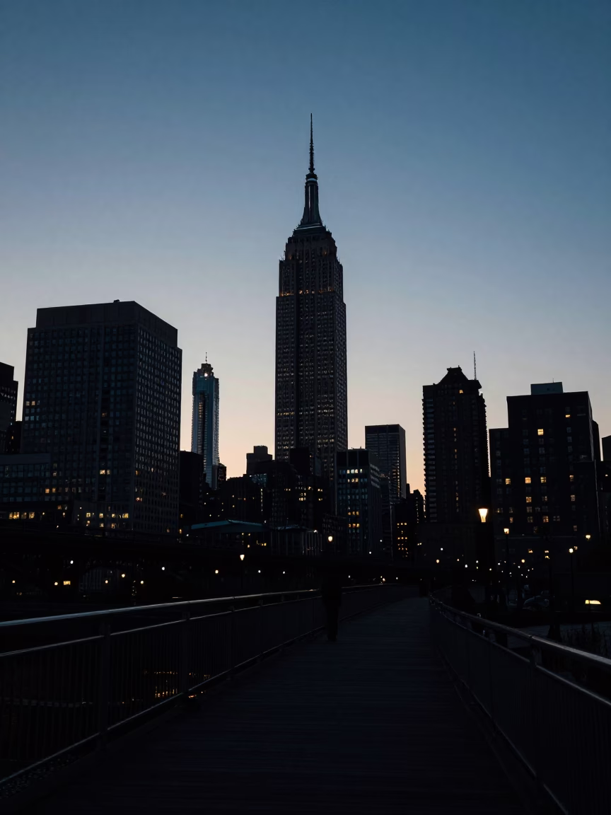 The Predawn Darkness Light on Bridge Park in New York in in New York, New York, United States