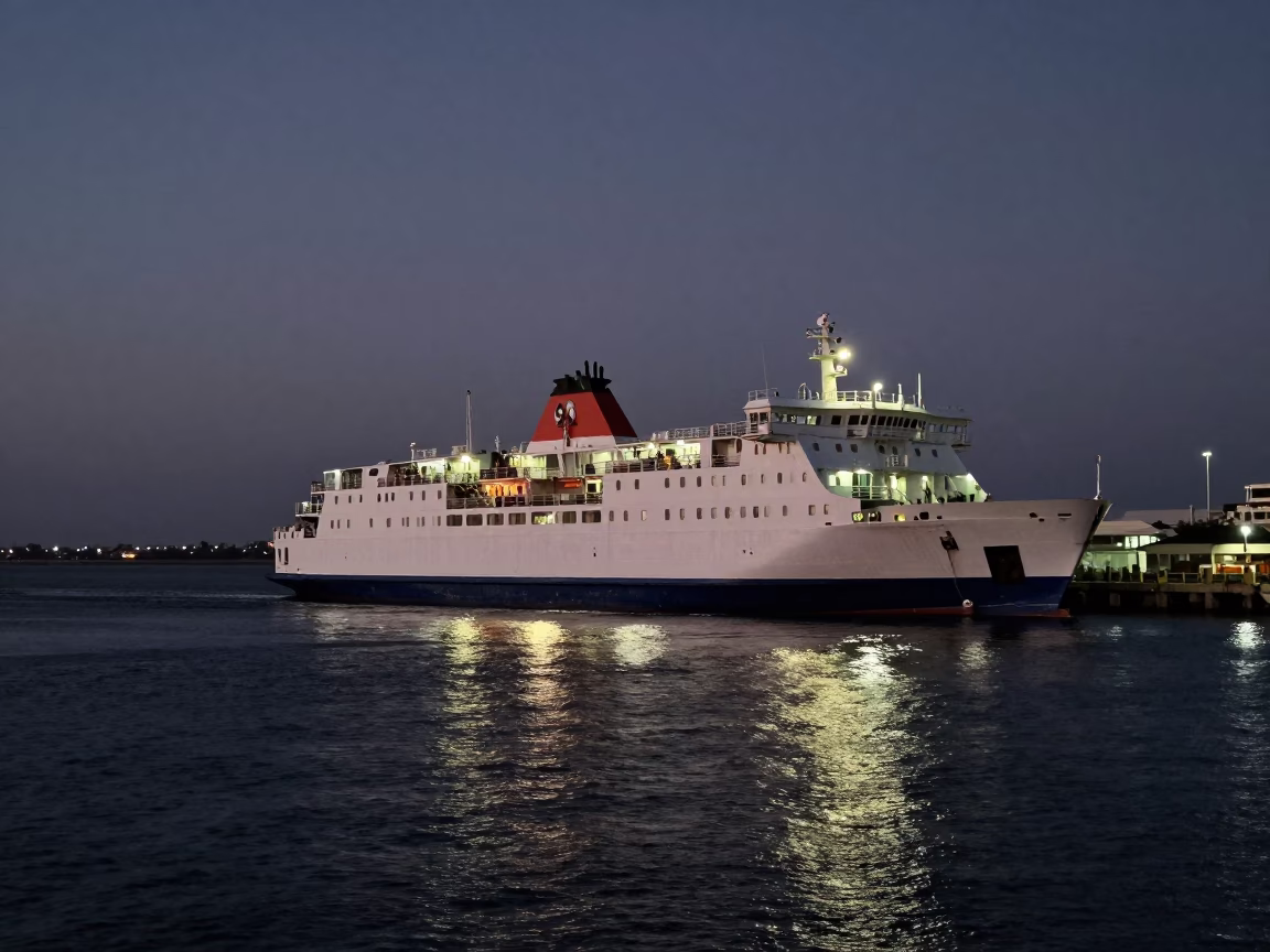 The Predawn Darkness Light on Ferry Departure in Durban in in Durban, South Africa