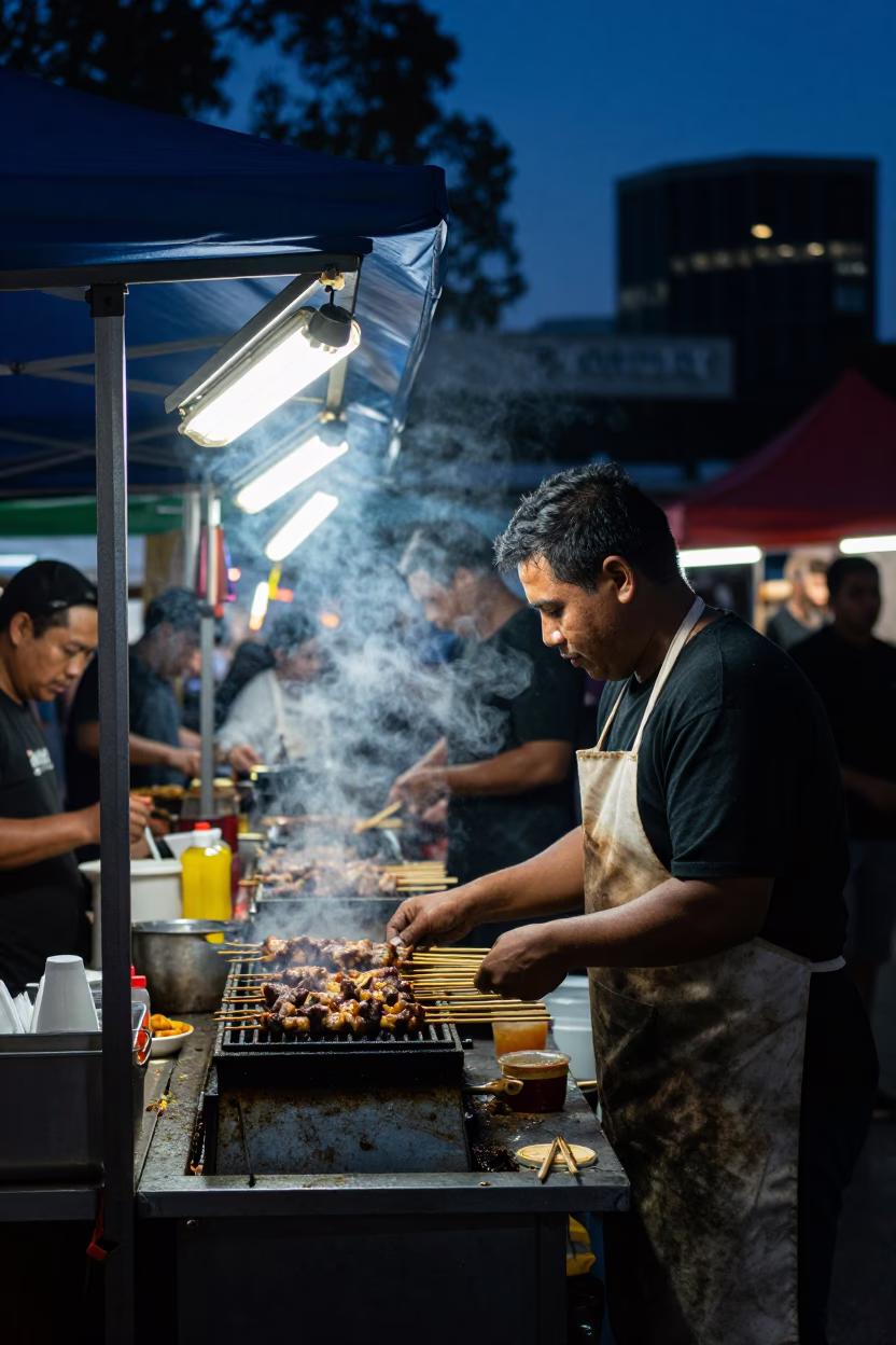 The Predawn Darkness Light on Food Stall in Adelaide in in Adelaide, South Australia, Australia