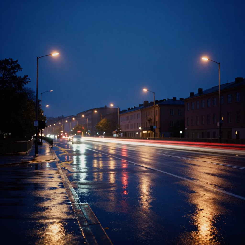 The Predawn Darkness Light on Interchange Glowing in Stockholm in in Stockholm, Sweden