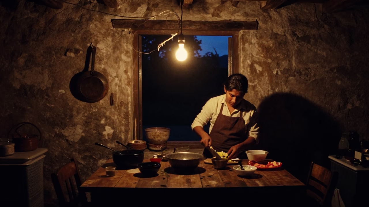 The Predawn Darkness Light on Kitchen Chaos in Oaxaca in in Oaxaca, Mexico