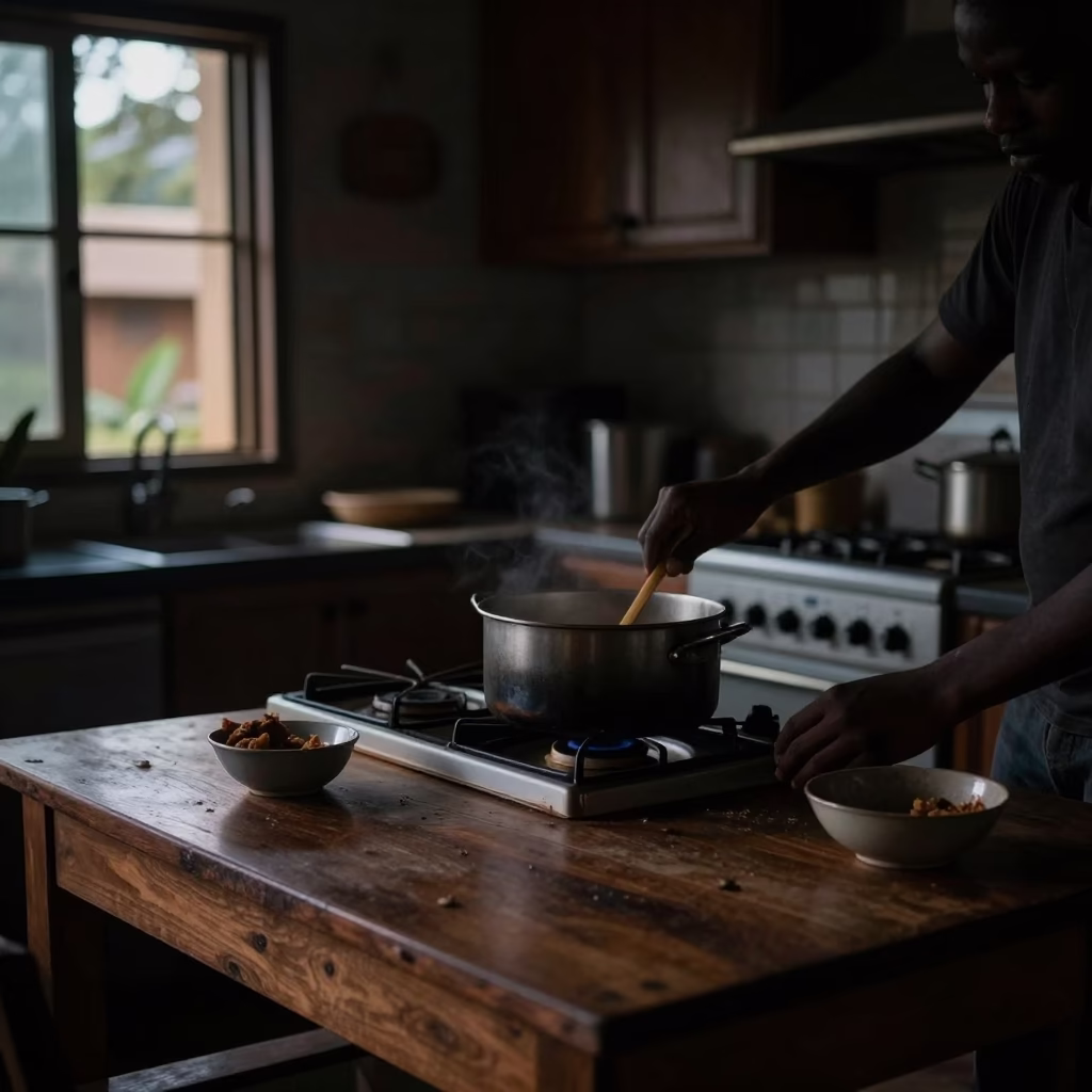 The Predawn Darkness Light on Kitchen Scene in Nairobi in in Nairobi, Kenya