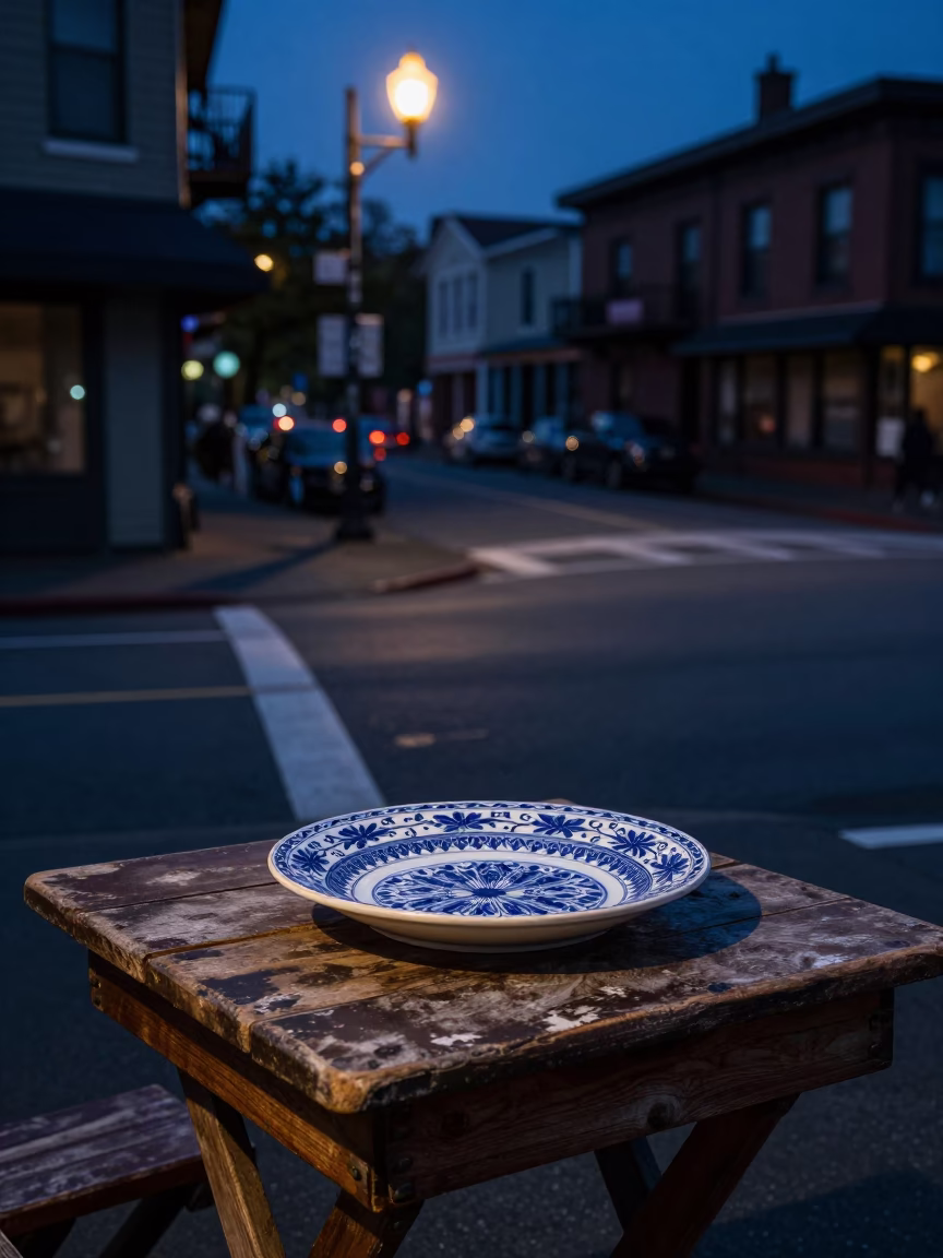 The Predawn Darkness Light on Majolica Plate in Seattle in in Seattle, Washington, United States