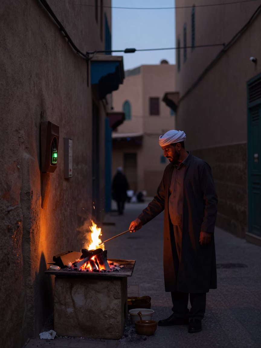 The Predawn Darkness Light on Mint Tea in Fez in in Fez, Morocco