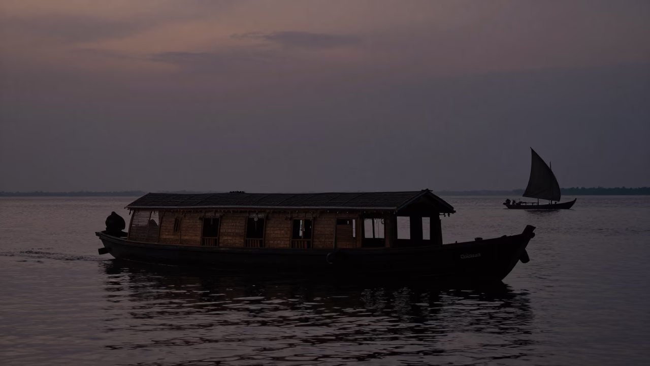 The Predawn Darkness Light on Predawn Backwaters in Kochi in in Kochi, India