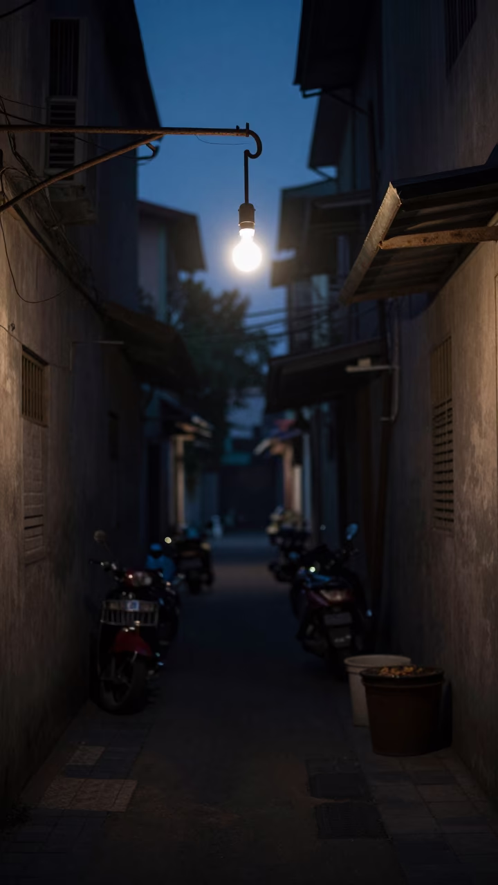 The Predawn Darkness Light on Preparing Breakfast in Phnom Penh in in Phnom Penh, Cambodia