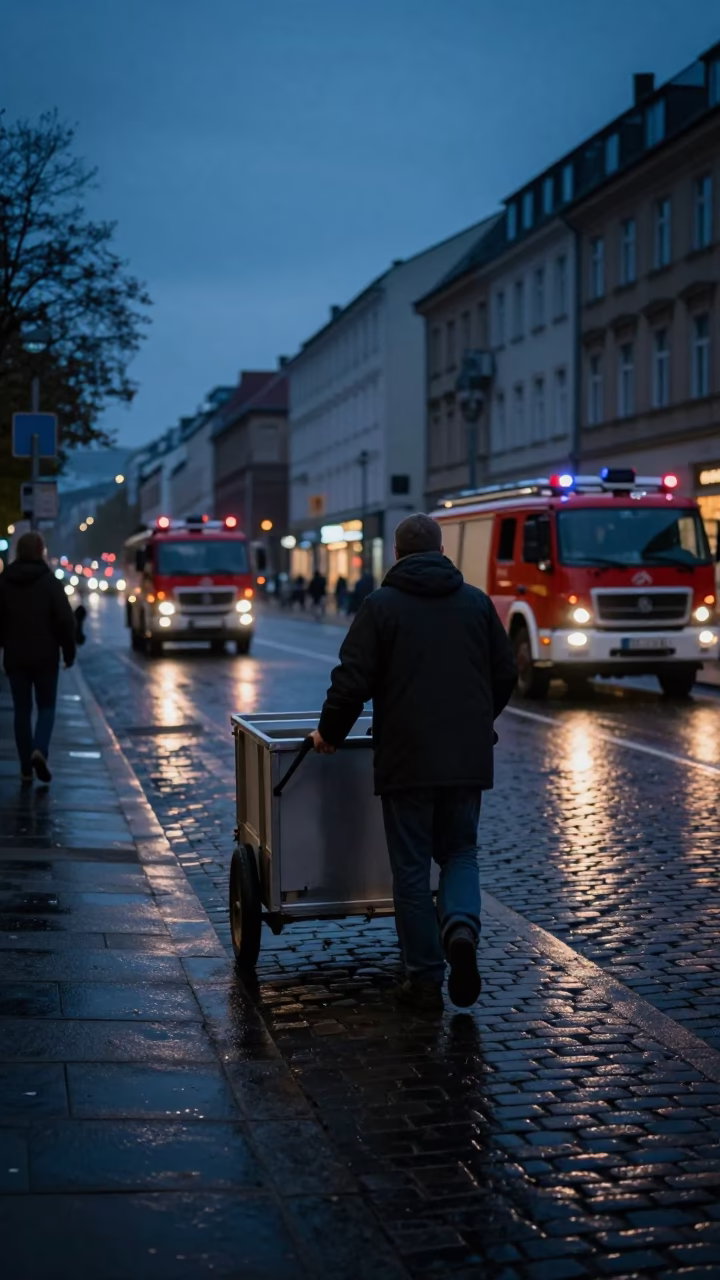 The Predawn Darkness Light on Street Scene in Berlin in in Berlin, Germany