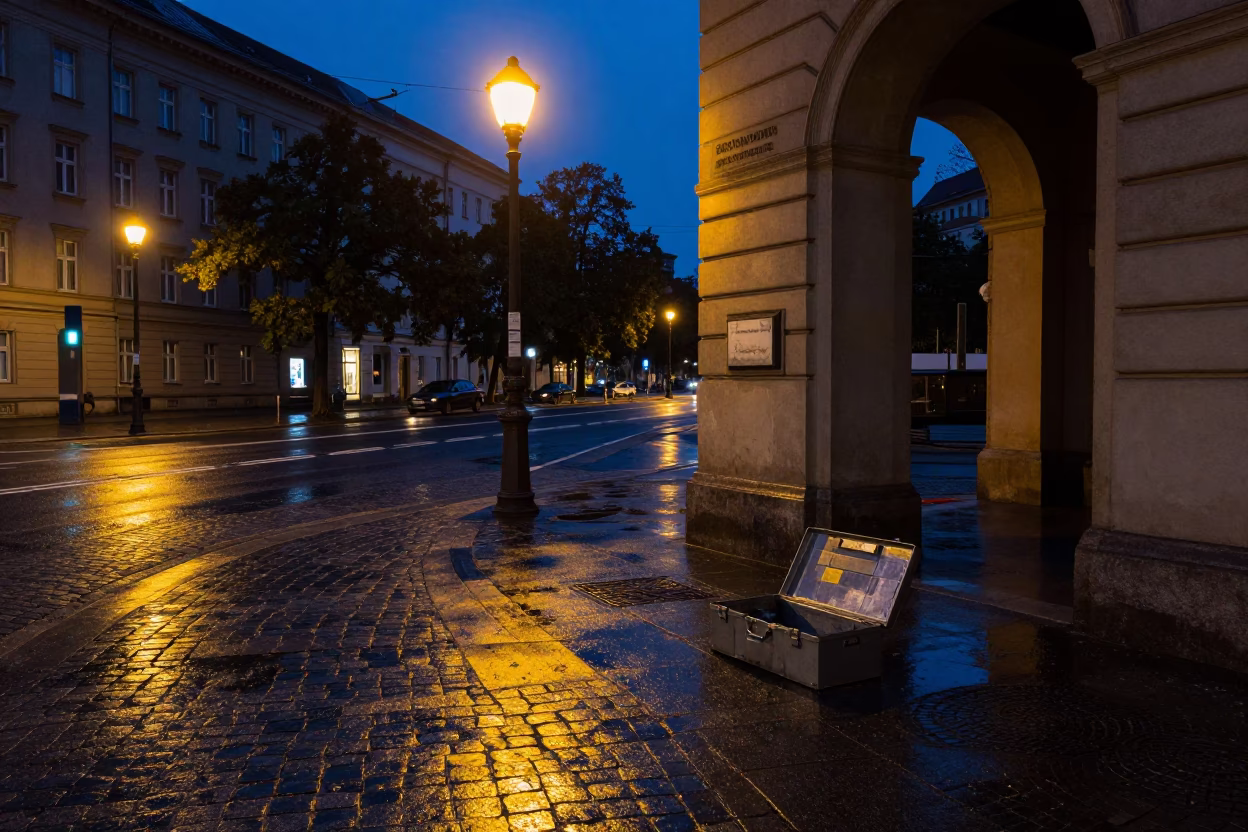 The Predawn Darkness Light on Street Scene in Berlin in in Berlin, Germany