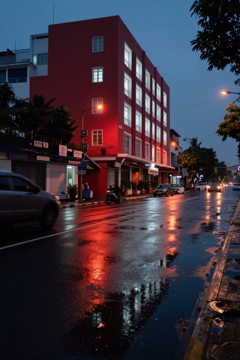The Predawn Darkness Light on Street Scene in Ho Chi Minh City in in Ho Chi Minh City, Vietnam