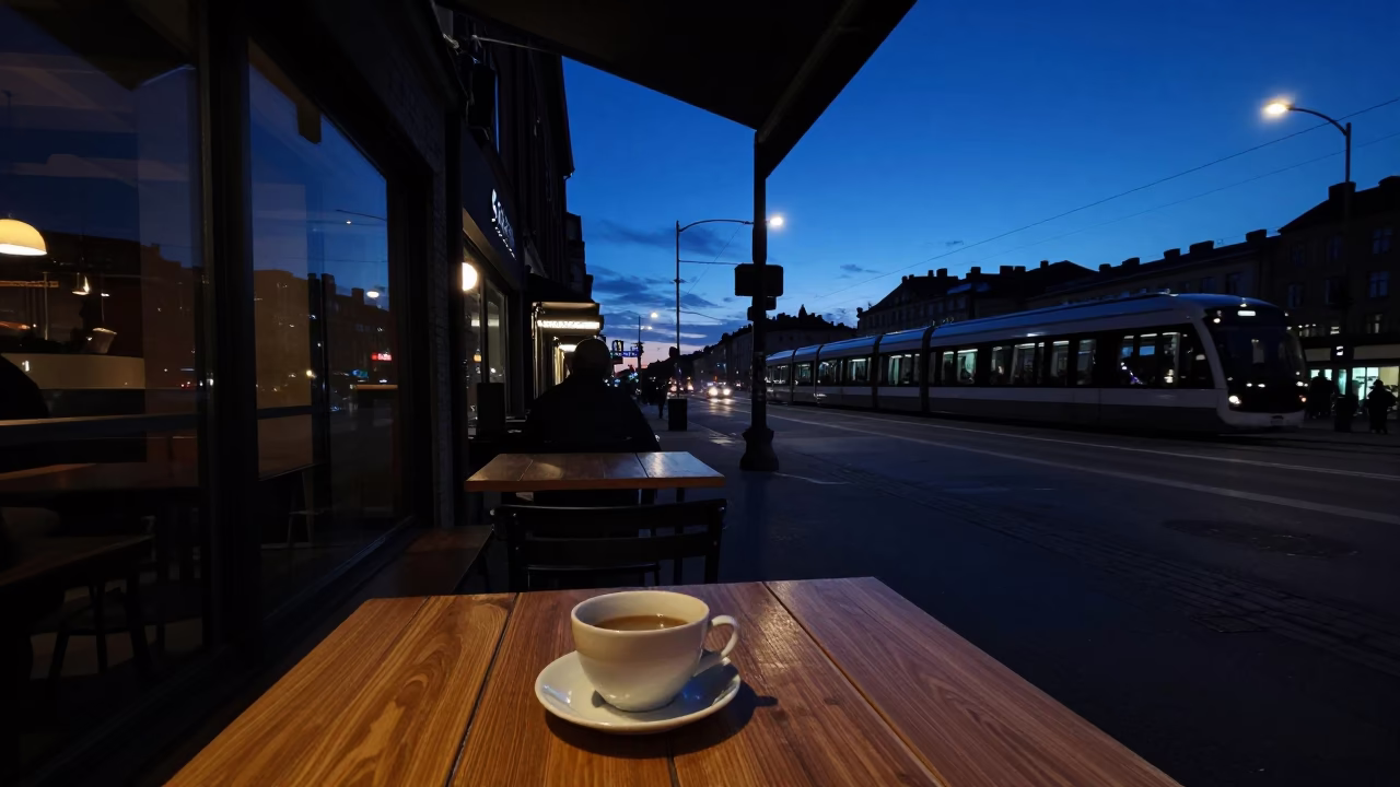 The Predawn Darkness Light on Street View in Stockholm in in Stockholm, Sweden