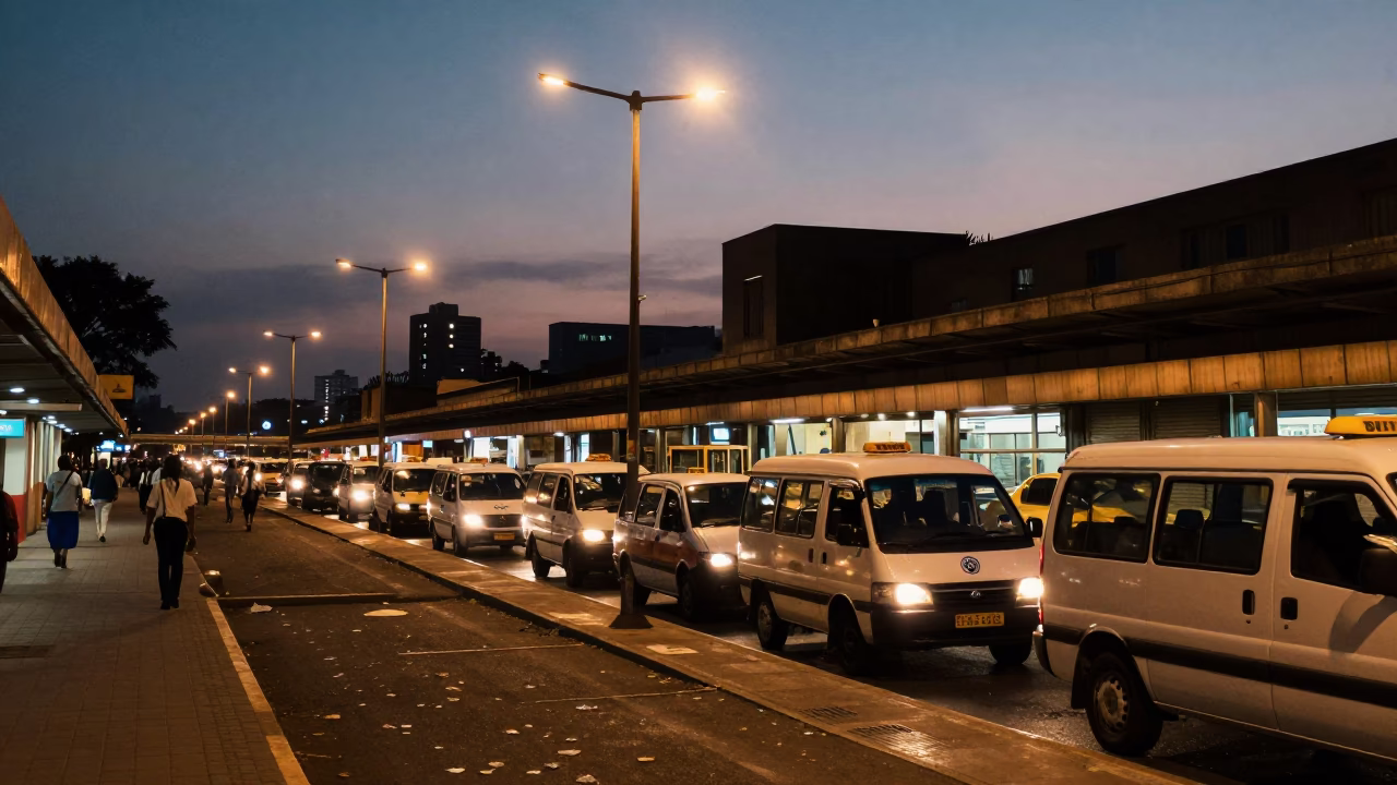 The Predawn Darkness Light on Train Station in Johannesburg in in Johannesburg, South Africa