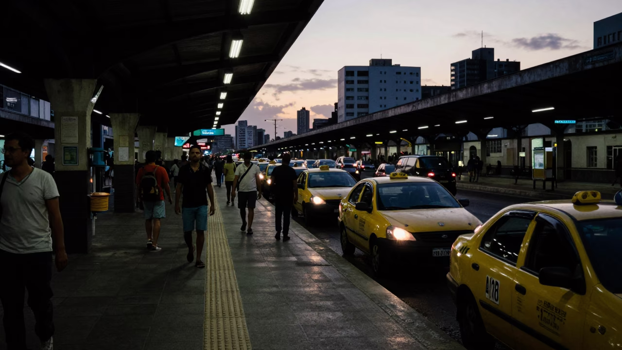 The Predawn Darkness Light on Train Station in Salvador in in Salvador, Brazil