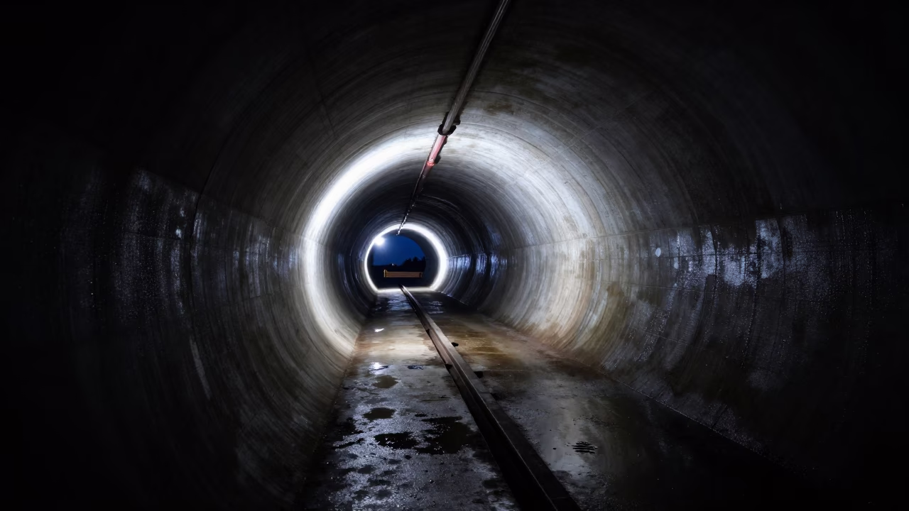 The Predawn Darkness Light on Tunnel Inspection in Halifax in in Halifax, Nova Scotia, Canada