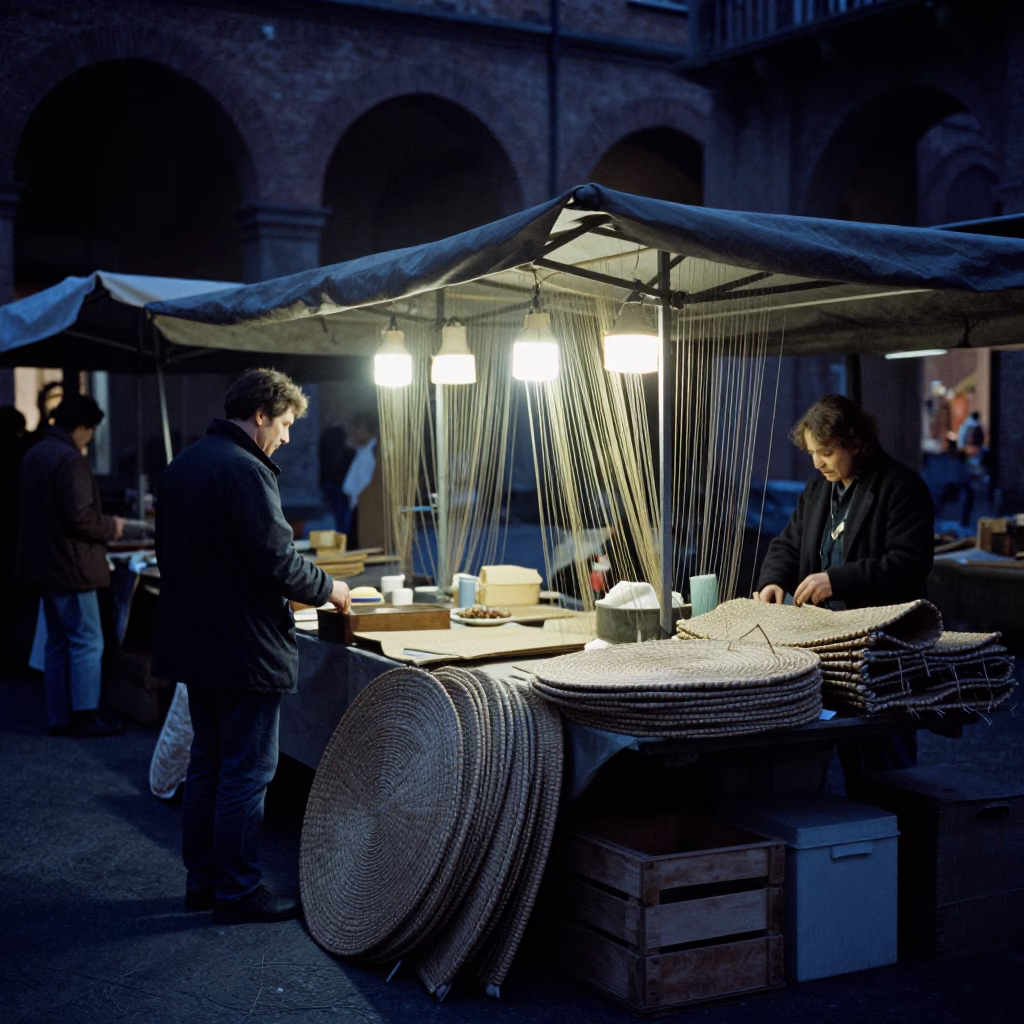 The Predawn Darkness Light on Twine Fibers in Bologna in in Bologna, Italy