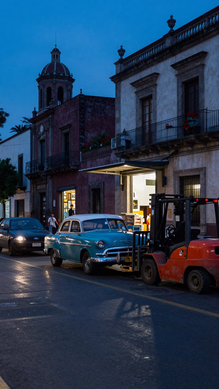 The Still Hours Before Dawn Light on Busy Street in Mexico City in in Mexico City, Mexico