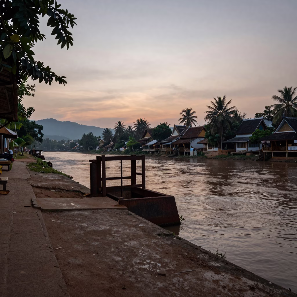 The Still Hours Before Dawn Light on Canal Edge in Luang Prabang in in Luang Prabang, Laos
