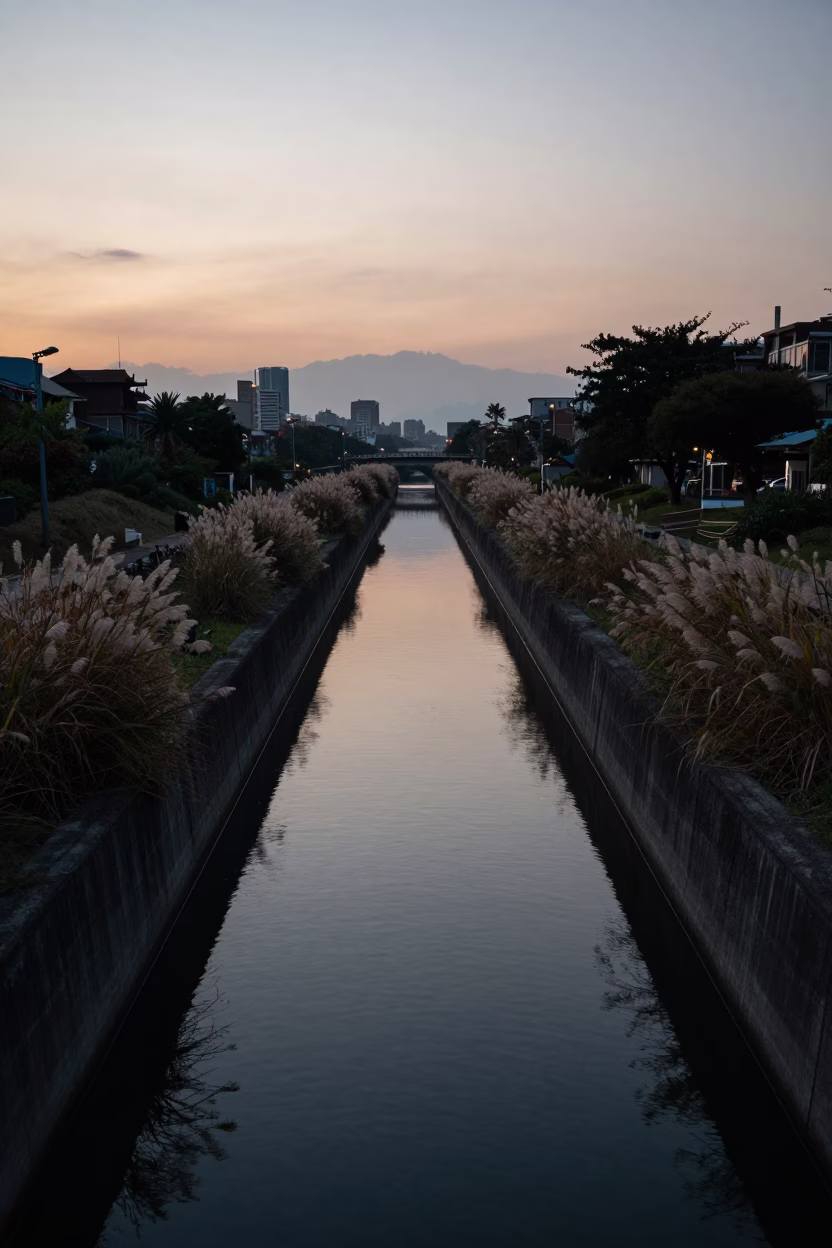 The Still Hours Before Dawn Light on Cooling Canal in Taipei in in Taipei, Taiwan