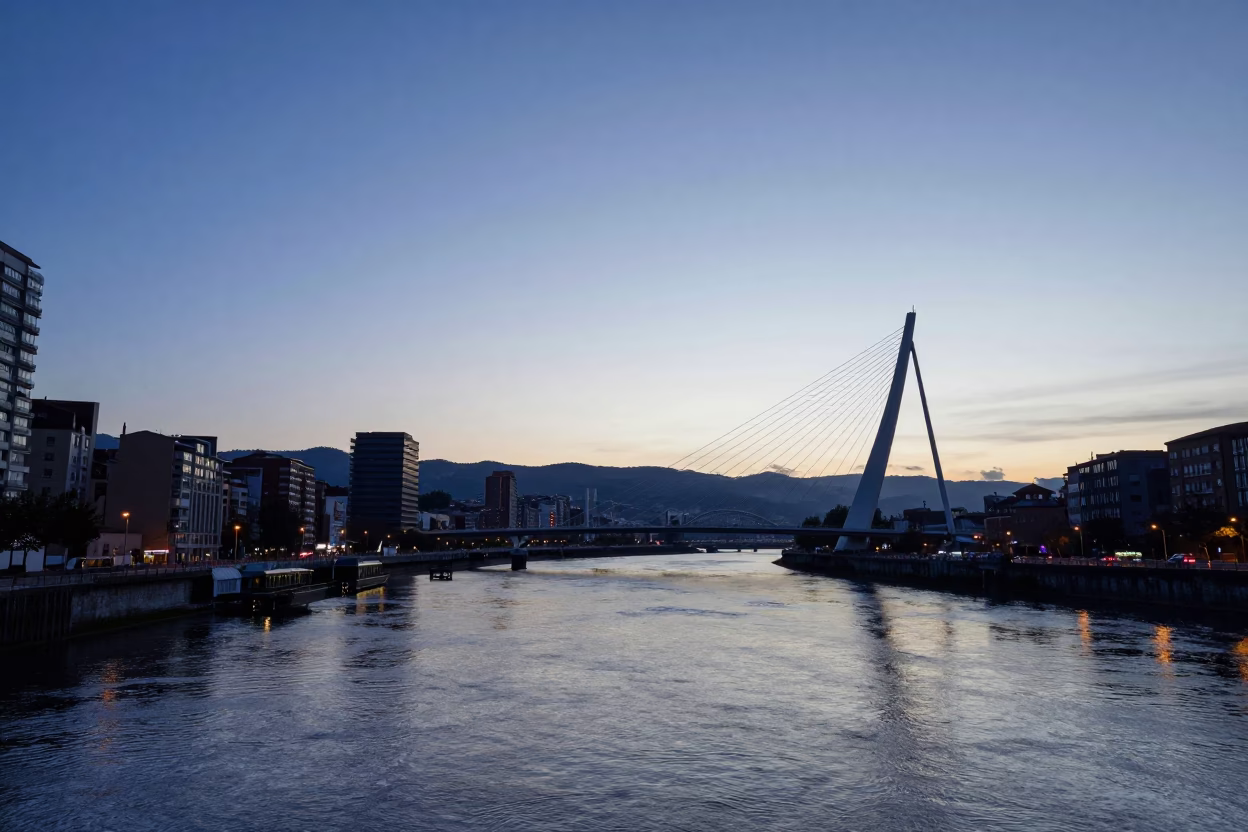 The Still Hours Before Dawn Light on Dawn Light in Bilbao in in Bilbao, Spain