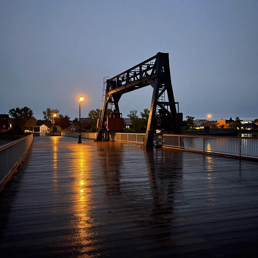 The Still Hours Before Dawn Light on Deck Wet in Montreal in in Montreal, Quebec, Canada