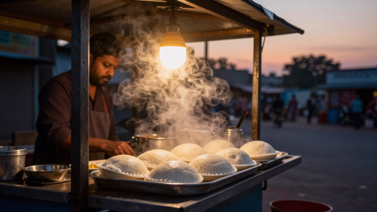The Still Hours Before Dawn Light on Food Stall in Hyderabad in in Hyderabad, India