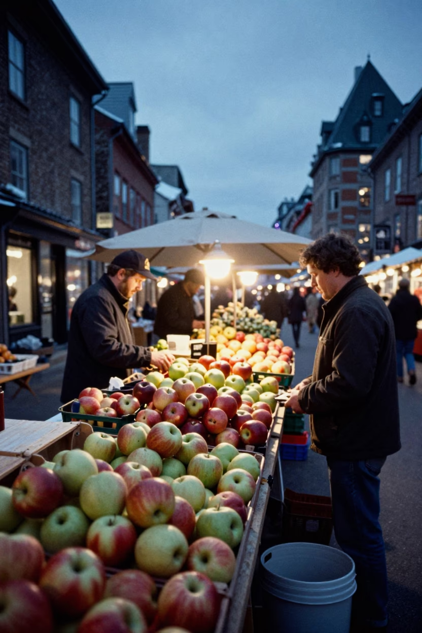 The Still Hours Before Dawn Light on Fruit Crate in Quebec City in in Quebec City, Quebec, Canada