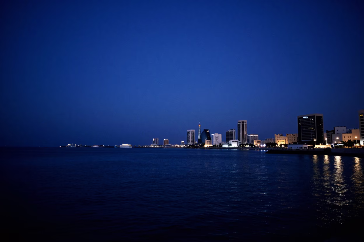 The Still Hours Before Dawn Light on Harbor View in Muscat in in Muscat, Oman