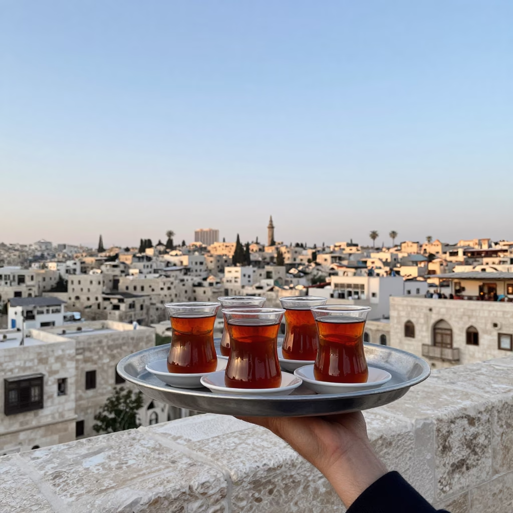 The Still Hours Before Dawn Light on Hot Tea in Amman in in Amman, Jordan