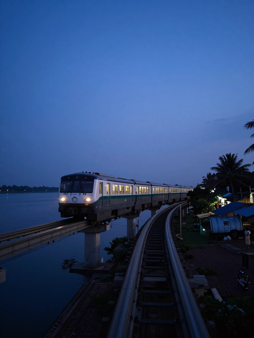 The Still Hours Before Dawn Light on Monorail Sweep in Kochi in in Kochi, India