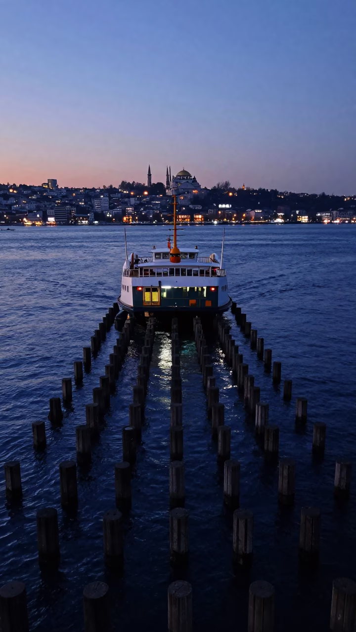 The Still Hours Before Dawn Light on Piling System in Istanbul in in Istanbul, Turkey