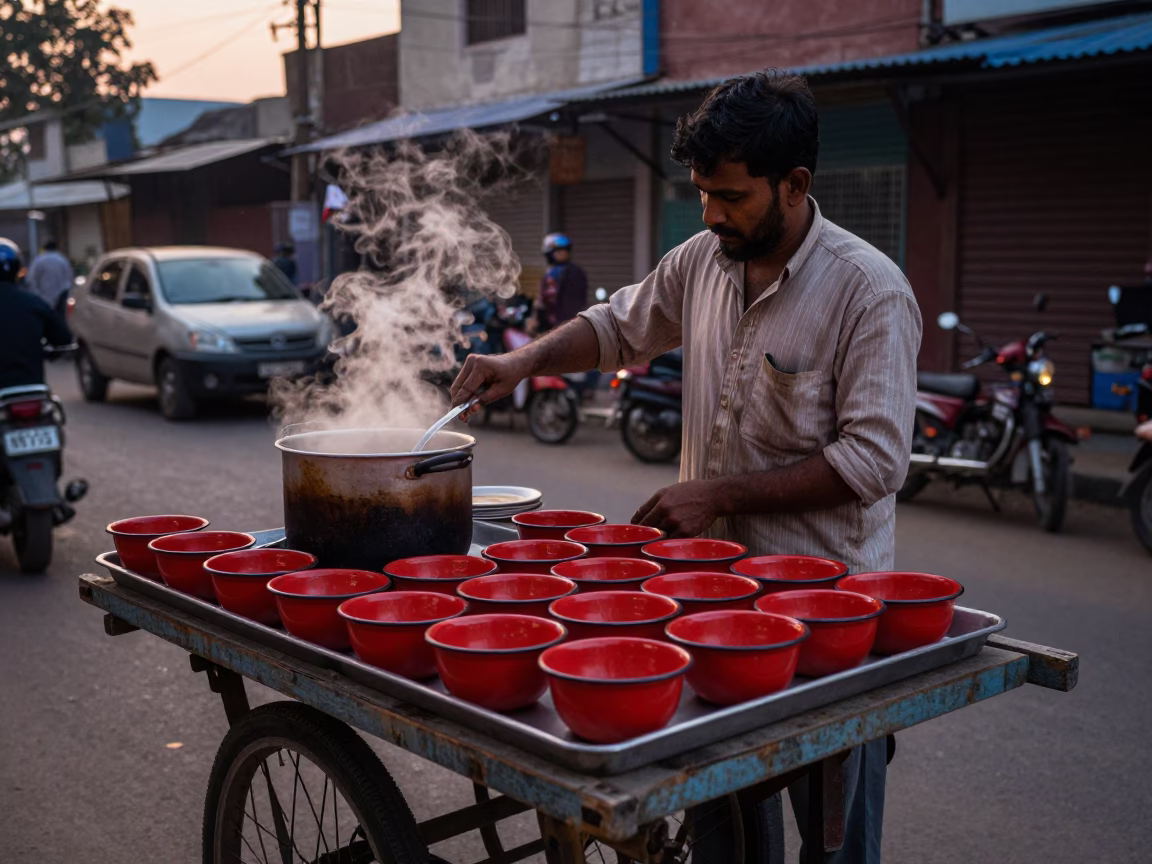 The Still Hours Before Dawn Light on Preparing Breakfast in Delhi in in Delhi, India