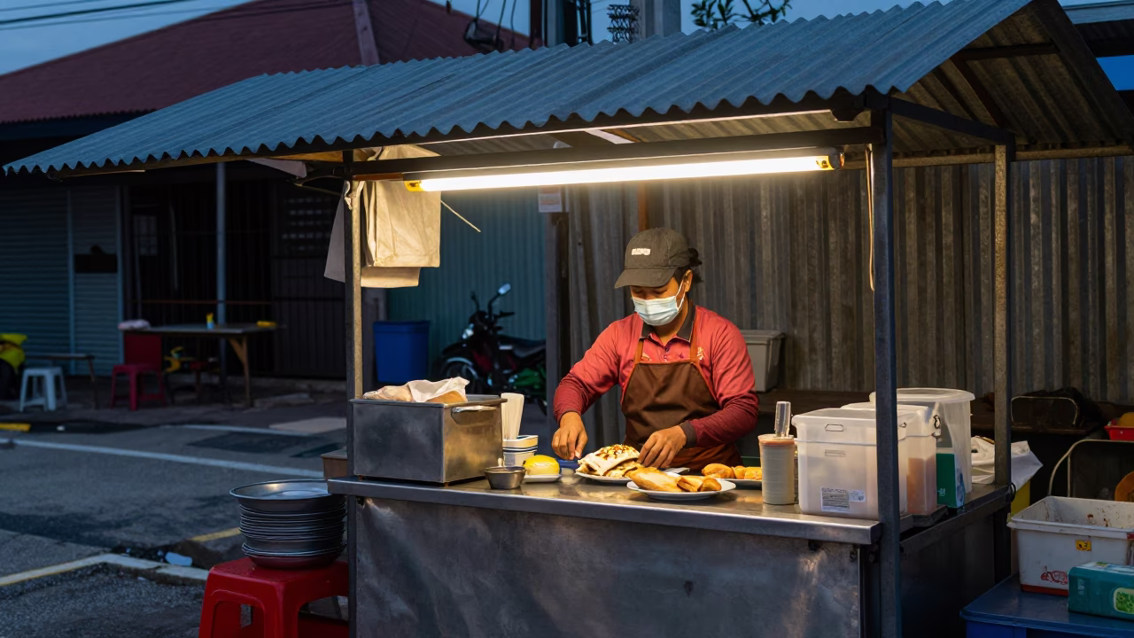 The Still Hours Before Dawn Light on Stall Preparation in Kuala Lumpur in in Kuala Lumpur, Malaysia