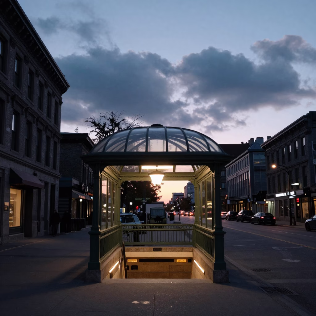 The Still Hours Before Dawn Light on Station Entrance in Montreal in in Montreal, Quebec, Canada